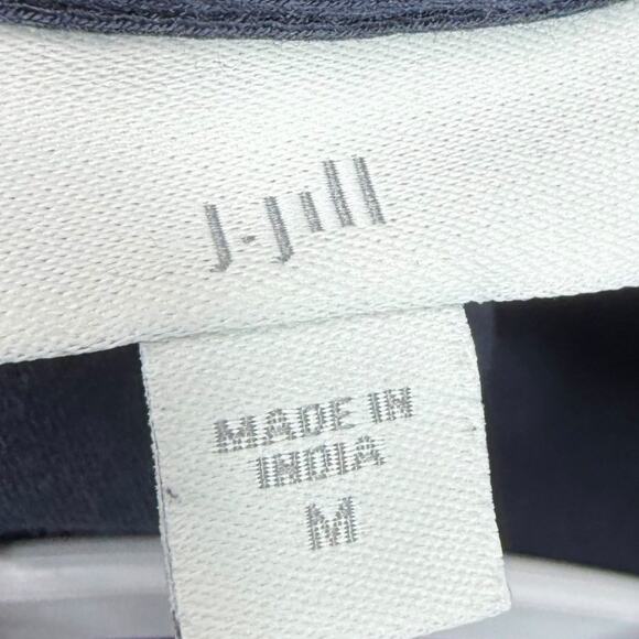 J Jill Shirt Dress Sz M Navy Blue Button Front A-Line Short Sleeve Pima Cotton - Picture 2 of 9